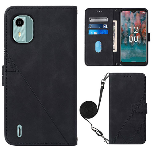 Leather Case Stands Flip Cover Holder YB1 for Nokia C12 Black