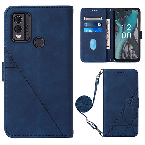 Leather Case Stands Flip Cover Holder YB1 for Nokia C22 Blue