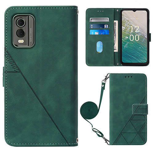 Leather Case Stands Flip Cover Holder YB1 for Nokia C32 Green