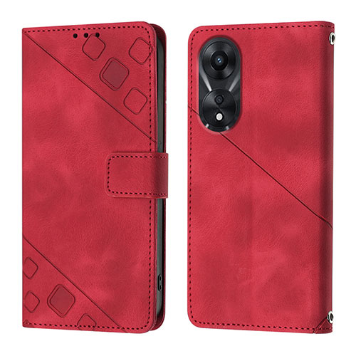 Leather Case Stands Flip Cover Holder YB1 for Oppo A78 5G Red
