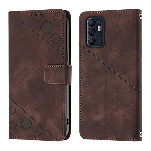 Leather Case Stands Flip Cover Holder YB1 for Oppo Reno6 5G Brown