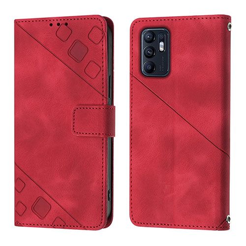 Leather Case Stands Flip Cover Holder YB1 for Oppo Reno6 5G Red
