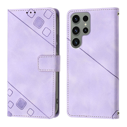 Leather Case Stands Flip Cover Holder YB1 for Samsung Galaxy S22 Ultra 5G Clove Purple