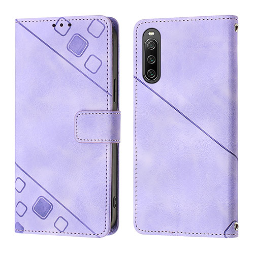 Leather Case Stands Flip Cover Holder YB1 for Sony Xperia 10 IV Purple