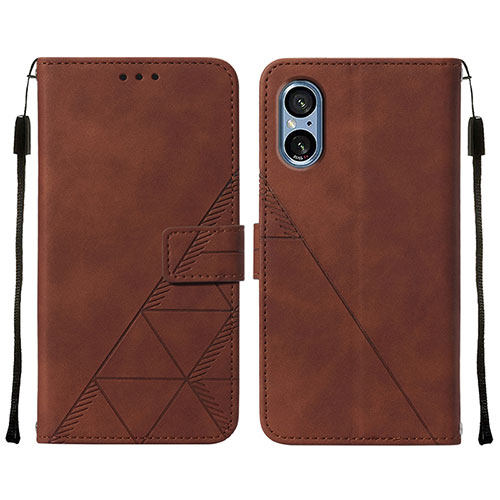Leather Case Stands Flip Cover Holder YB1 for Sony Xperia 5 V Brown