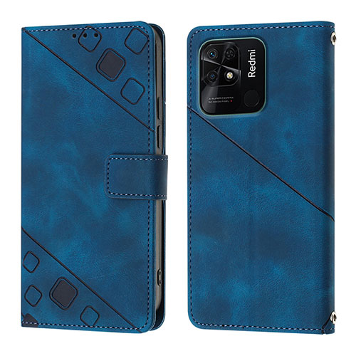 Leather Case Stands Flip Cover Holder YB1 for Xiaomi Redmi 10C 4G Blue