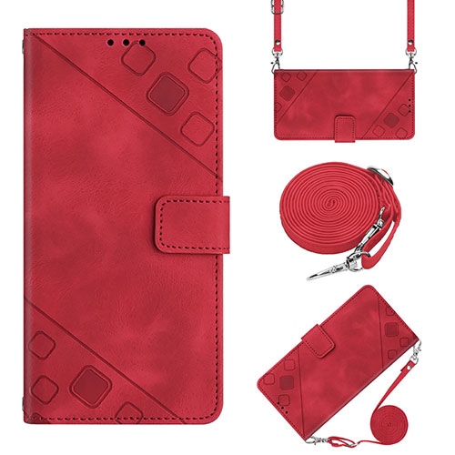 Leather Case Stands Flip Cover Holder YB2 for Oppo Reno9 5G Red