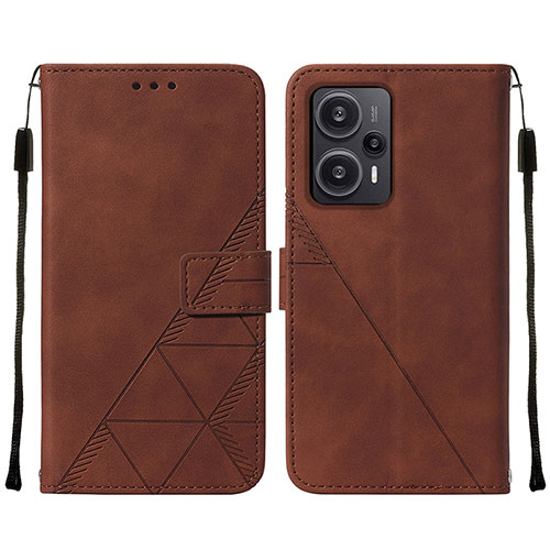 Leather Case Stands Flip Cover Holder YB2 for Xiaomi Poco F5 5G Brown