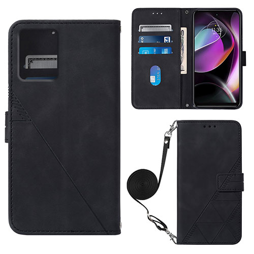 Leather Case Stands Flip Cover Holder YB3 for Motorola Moto G 5G (2023) Black