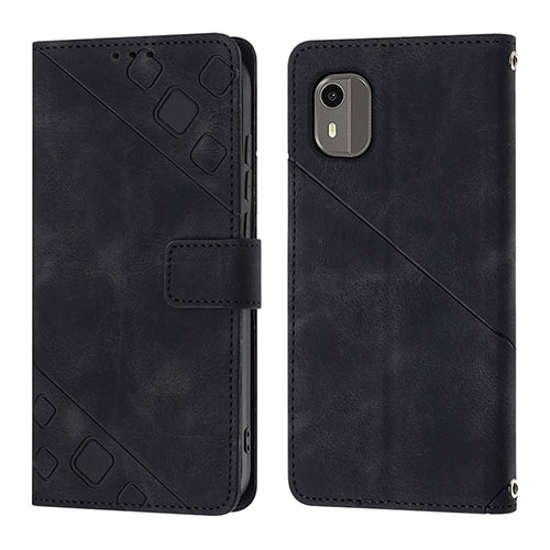 Leather Case Stands Flip Cover Holder YB3 for Nokia C12 Black