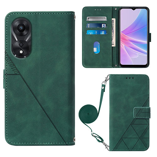 Leather Case Stands Flip Cover Holder YB3 for Oppo A58 5G Green