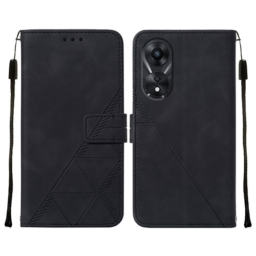Leather Case Stands Flip Cover Holder YB4 for Oppo A58 5G Black