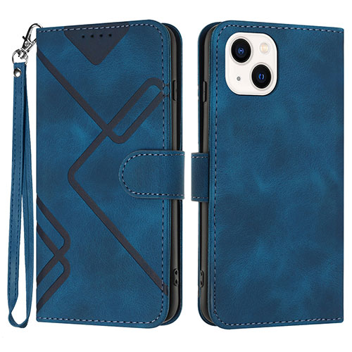 Leather Case Stands Flip Cover Holder YX1 for Apple iPhone 14 Blue