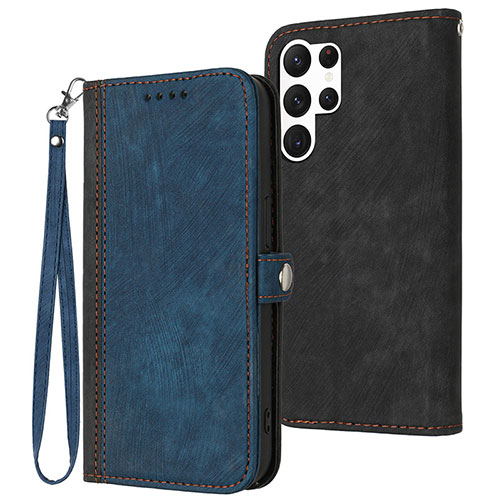 Leather Case Stands Flip Cover Holder YX1 for Samsung Galaxy S23 Ultra 5G Blue