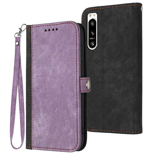 Leather Case Stands Flip Cover Holder YX1 for Sony Xperia 5 IV Purple