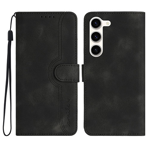 Leather Case Stands Flip Cover Holder YX2 for Samsung Galaxy S22 Plus 5G Black
