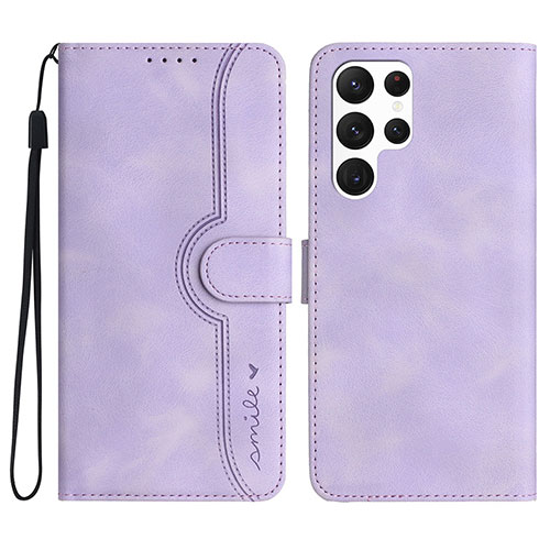 Leather Case Stands Flip Cover Holder YX2 for Samsung Galaxy S22 Ultra 5G Purple