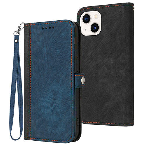Leather Case Stands Flip Cover Holder YX3 for Apple iPhone 14 Plus Blue