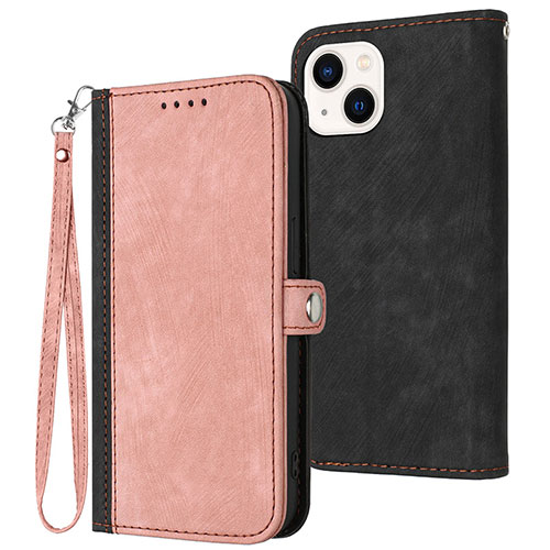 Leather Case Stands Flip Cover Holder YX3 for Apple iPhone 14 Plus Rose Gold