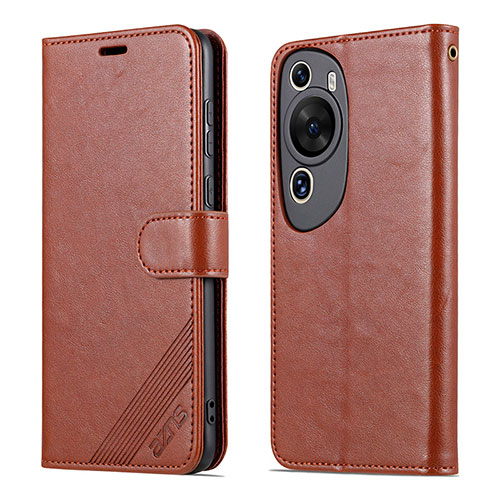 Leather Case Stands Flip Cover Holder YZ3 for Huawei P60 Art Brown