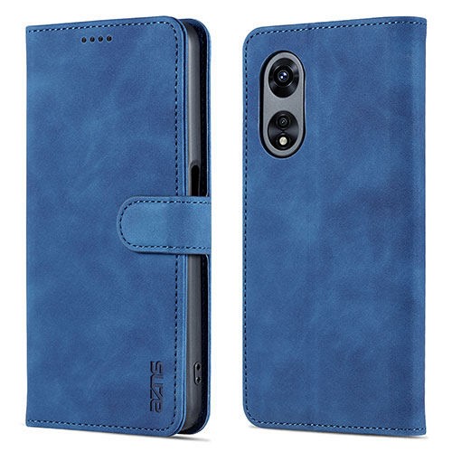 Leather Case Stands Flip Cover Holder YZ5 for Oppo A58 5G Blue