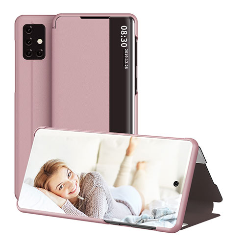 Leather Case Stands Flip Cover Holder ZL2 for Samsung Galaxy A51 5G Rose Gold