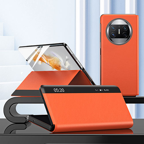 Leather Case Stands Flip Cover Holder ZL3 for Huawei Mate X3 Orange