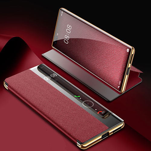 Leather Case Stands Flip Cover K07 Holder for Huawei Mate 40E Pro 5G Red Wine