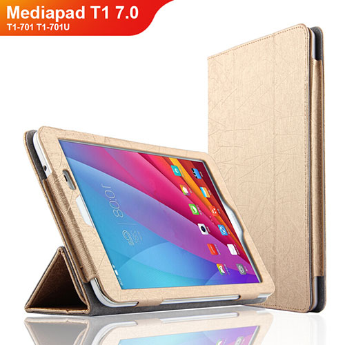 Leather Case Stands Flip Cover L01 for Huawei Mediapad T1 7.0 T1-701 T1-701U Gold