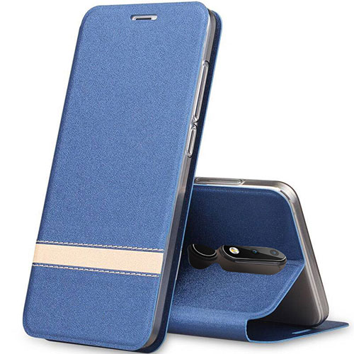 Leather Case Stands Flip Cover L01 for Nokia X5 Blue