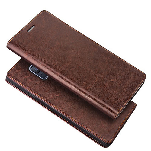 Leather Case Stands Flip Cover L01 for Samsung Galaxy A6 (2018) Brown