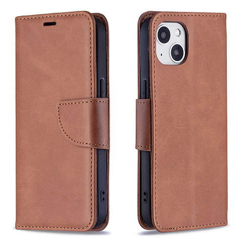 Leather Case Stands Flip Cover L01 Holder for Apple iPhone 14 Plus Brown