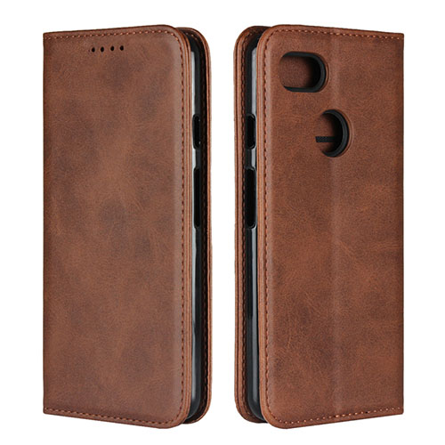 Leather Case Stands Flip Cover L01 Holder for Google Pixel 3 Brown