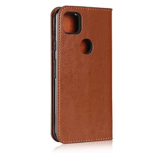 Leather Case Stands Flip Cover L01 Holder for Google Pixel 4a Light Brown