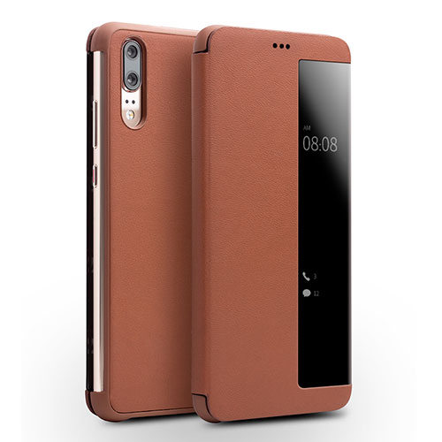 Leather Case Stands Flip Cover L01 Holder for Huawei P20 Brown