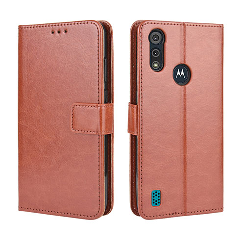 Leather Case Stands Flip Cover L01 Holder for Motorola Moto E6s (2020) Brown