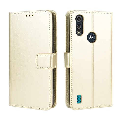 Leather Case Stands Flip Cover L01 Holder for Motorola Moto E6s (2020) Gold
