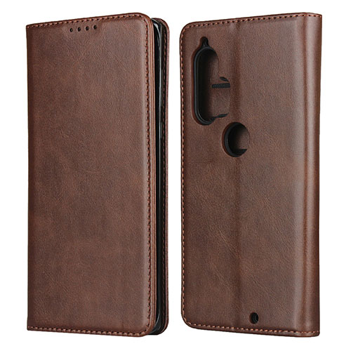 Leather Case Stands Flip Cover L01 Holder for Motorola Moto Edge Plus Brown