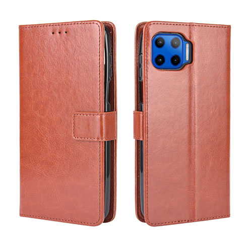 Leather Case Stands Flip Cover L01 Holder for Motorola Moto G 5G Plus Brown