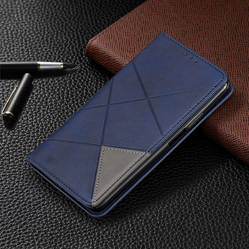 Leather Case Stands Flip Cover L01 Holder for Motorola Moto G8 Plus Blue