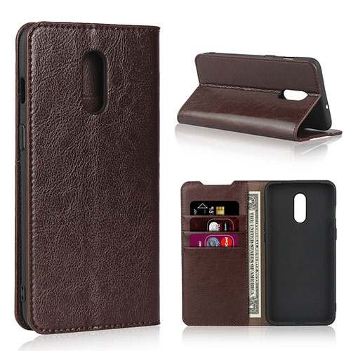 Leather Case Stands Flip Cover L01 Holder for OnePlus 7 Brown