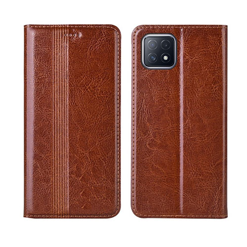 Leather Case Stands Flip Cover L01 Holder for Oppo A72 5G Light Brown