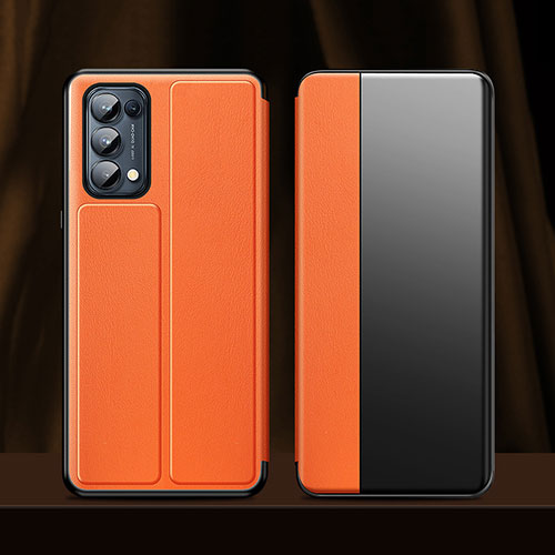 Leather Case Stands Flip Cover L01 Holder for Oppo Reno5 5G Orange
