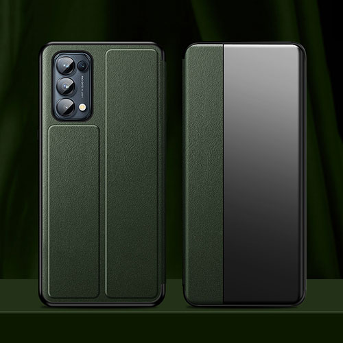 Leather Case Stands Flip Cover L01 Holder for Oppo Reno5 Pro 5G Midnight Green