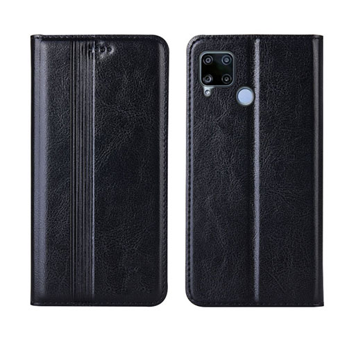 Leather Case Stands Flip Cover L01 Holder for Realme C15 Black