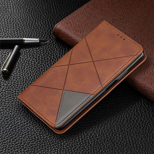 Leather Case Stands Flip Cover L01 Holder for Realme C3 Brown
