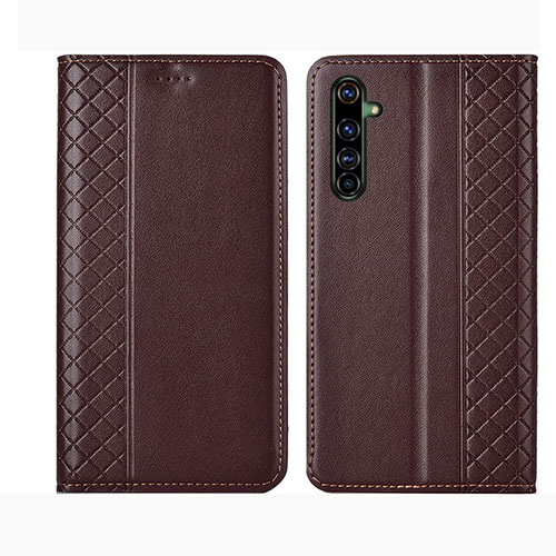 Leather Case Stands Flip Cover L01 Holder for Realme X50 Pro 5G Brown