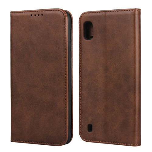 Leather Case Stands Flip Cover L01 Holder for Samsung Galaxy A10 Brown