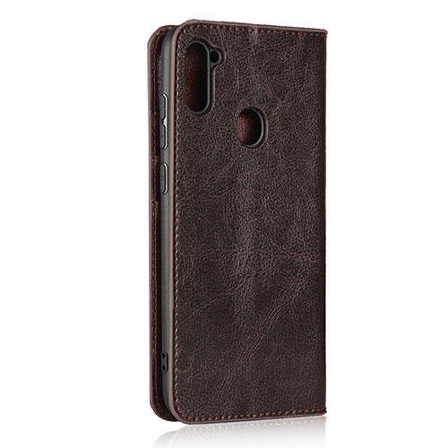 Leather Case Stands Flip Cover L01 Holder for Samsung Galaxy A11 Brown