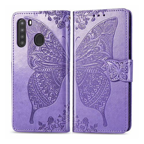 Leather Case Stands Flip Cover L01 Holder for Samsung Galaxy A21 Clove Purple